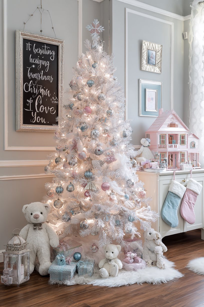 10. Pink and Silver Children's Christmas Setup