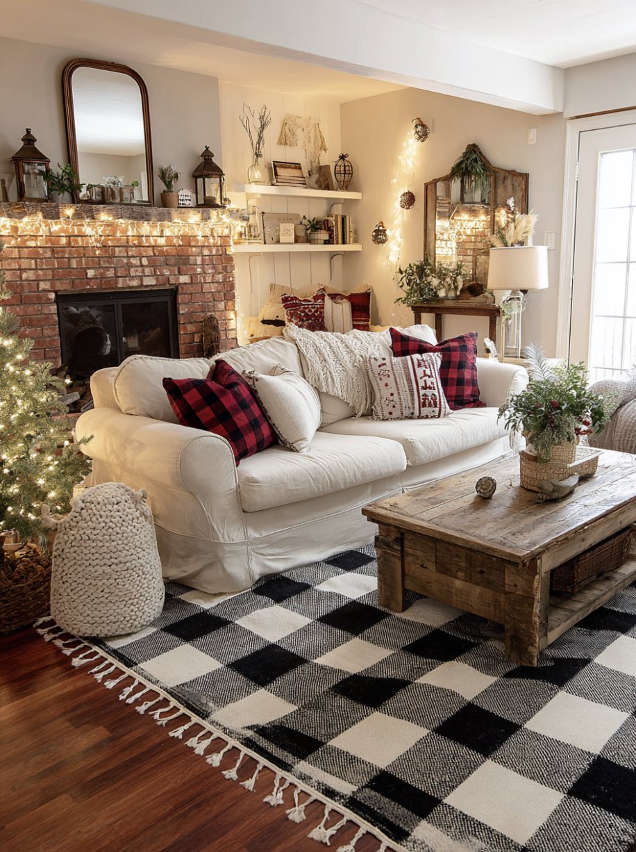 13. Red Plaid Vintage Christmas Living Room