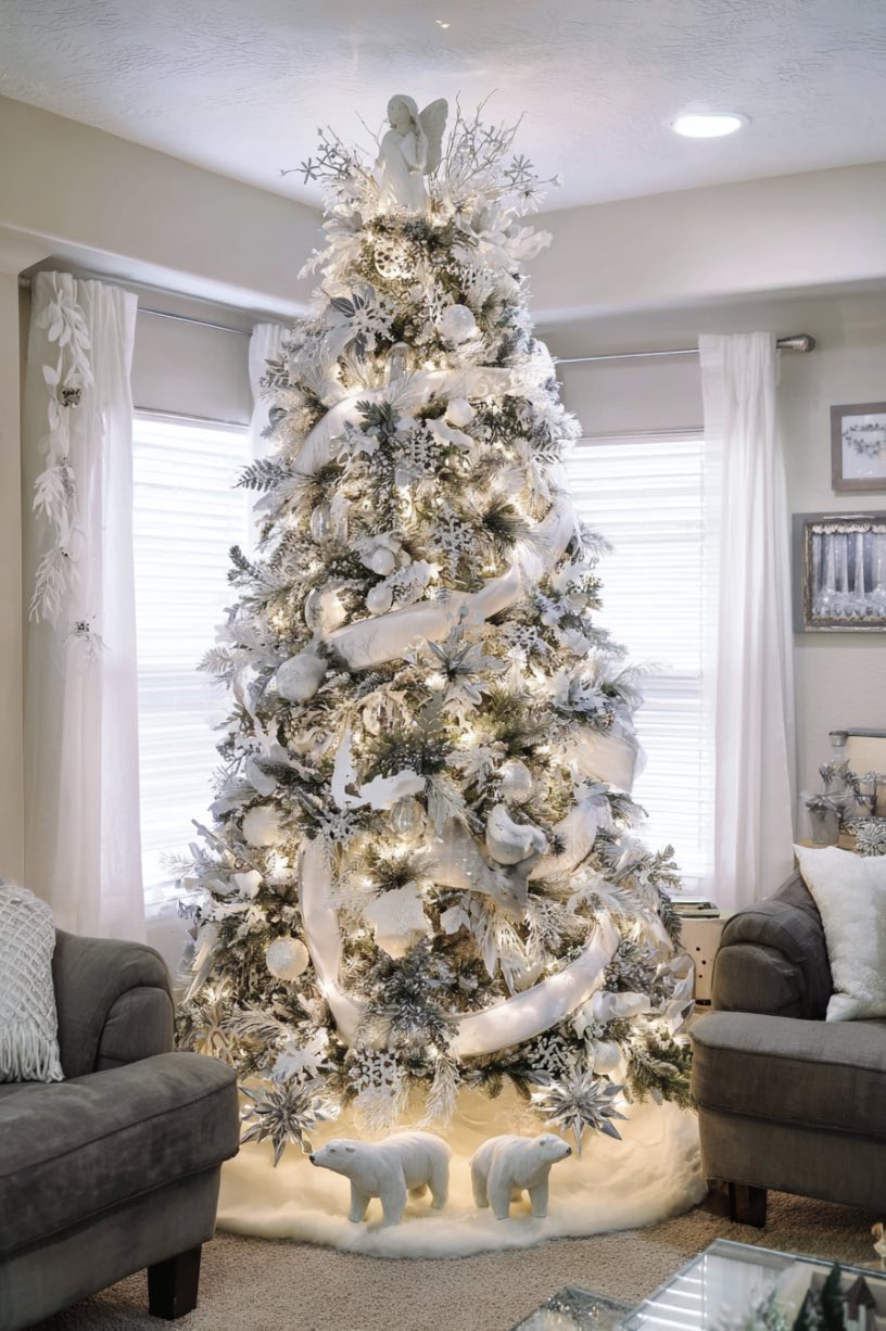 14. Angel Topped Polar Bear Christmas Tree