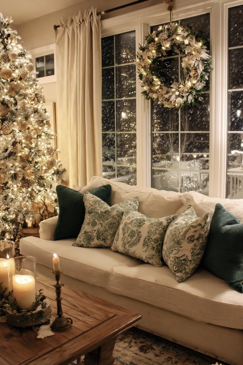 14. Green and White Night Christmas Scene