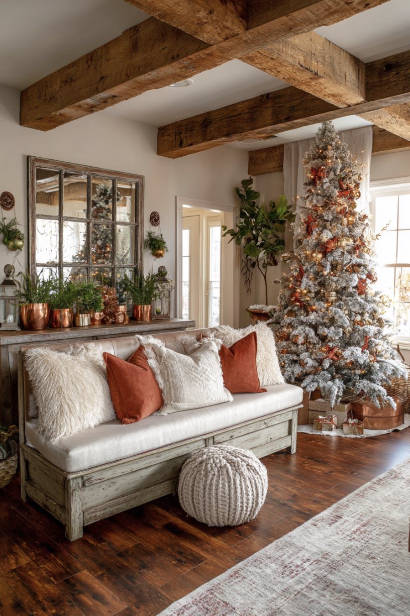 16. Rustic Farmhouse Christmas Living Room