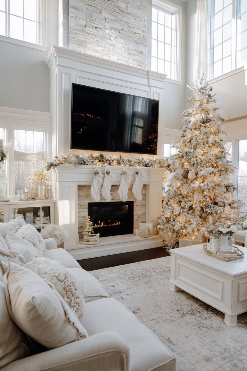 19. White Fireplace Neutral Christmas