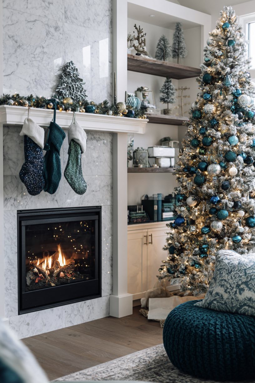 20. Olive Green Christmas Living Room Elegance