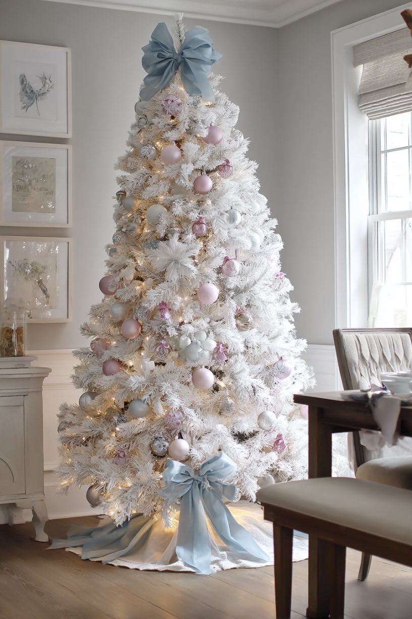4. Flocked Tree Dining Room Drama