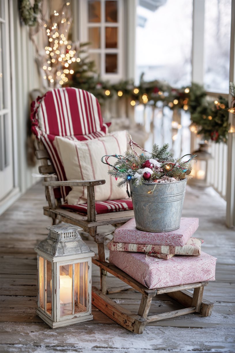 4. Vintage Sled Christmas Porch Display