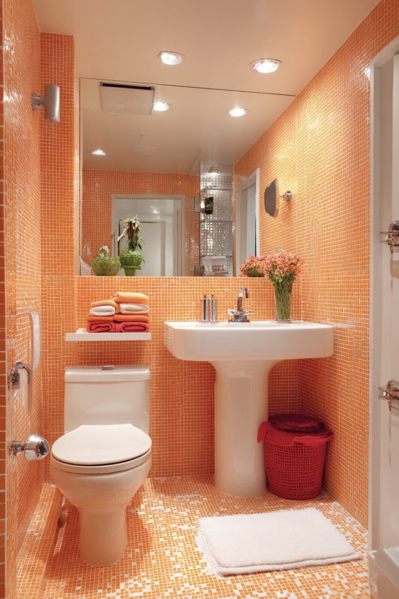 5. Energizing Orange Mosaic Modern Bath