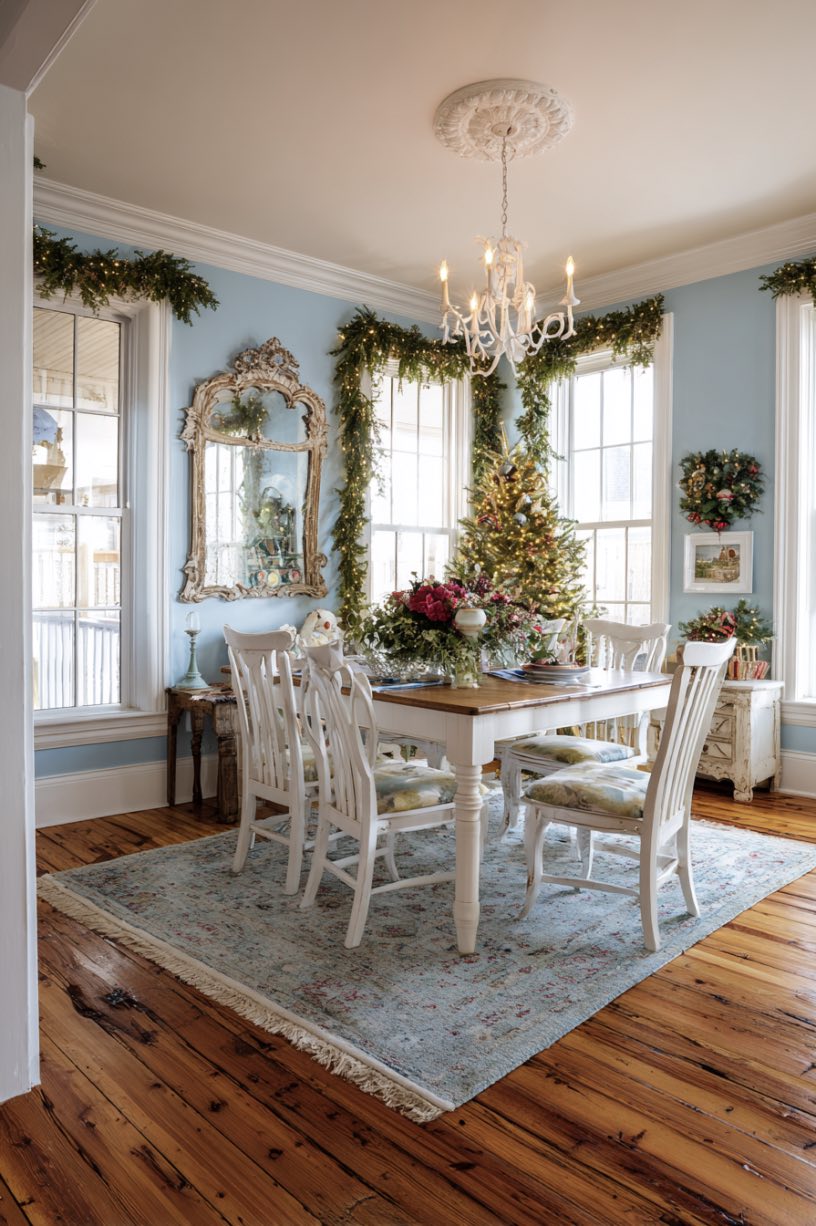 5. Light Blue Holiday Dining Sanctuary