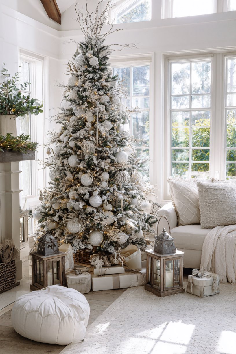 8. Frosted Silver Christmas Tree Elegance