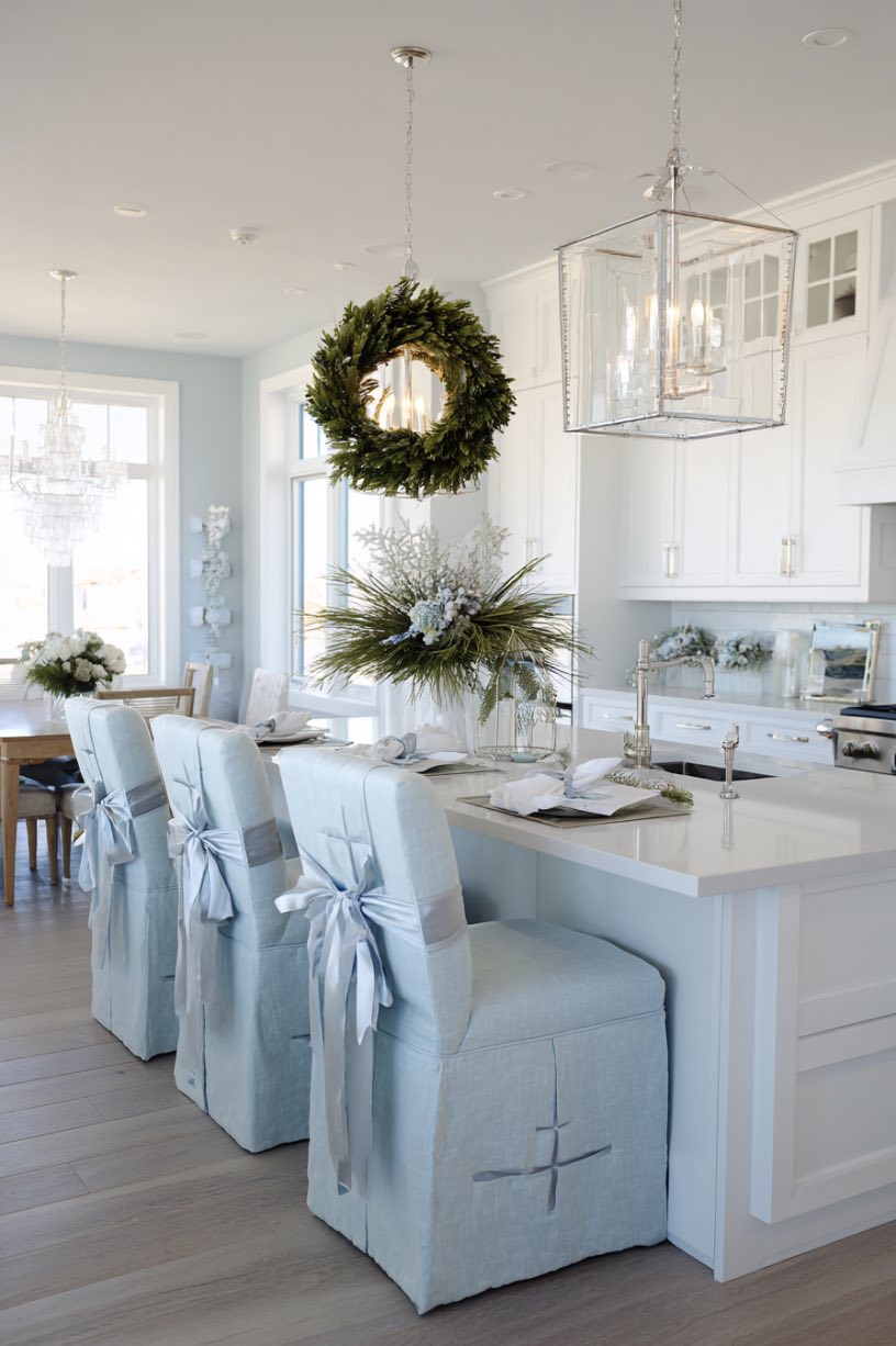 8. Ribbon Wrapped Chair Christmas Kitchen