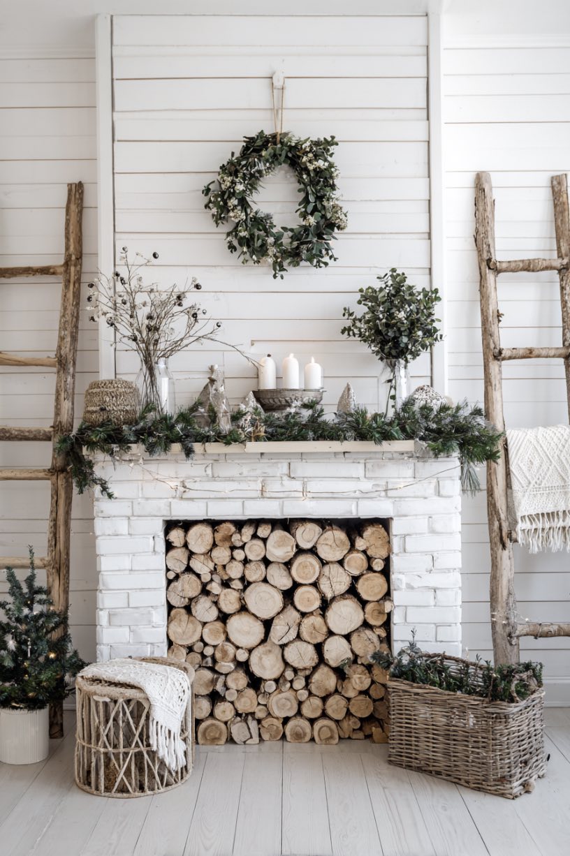 9. Minimalist Holiday Fireplace Architecture
