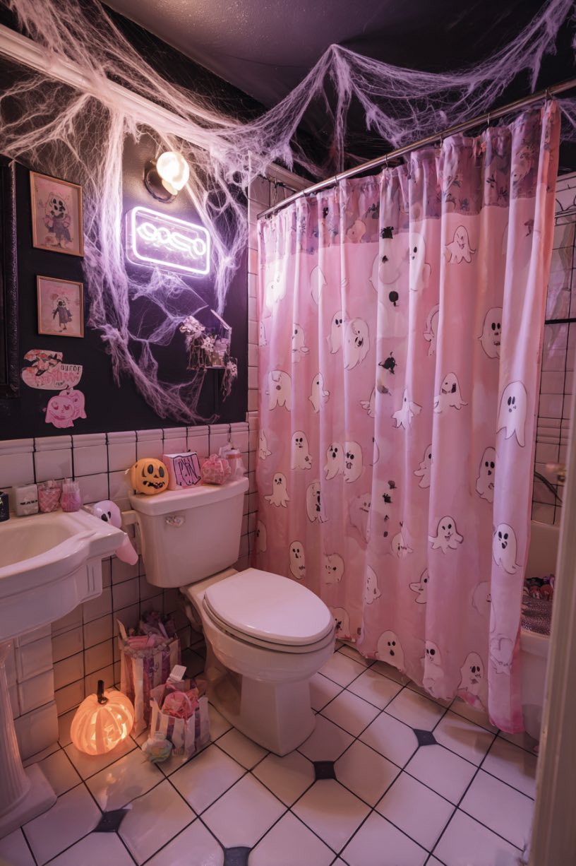 14. Pink Ghost Curtains and Cozy Vibes