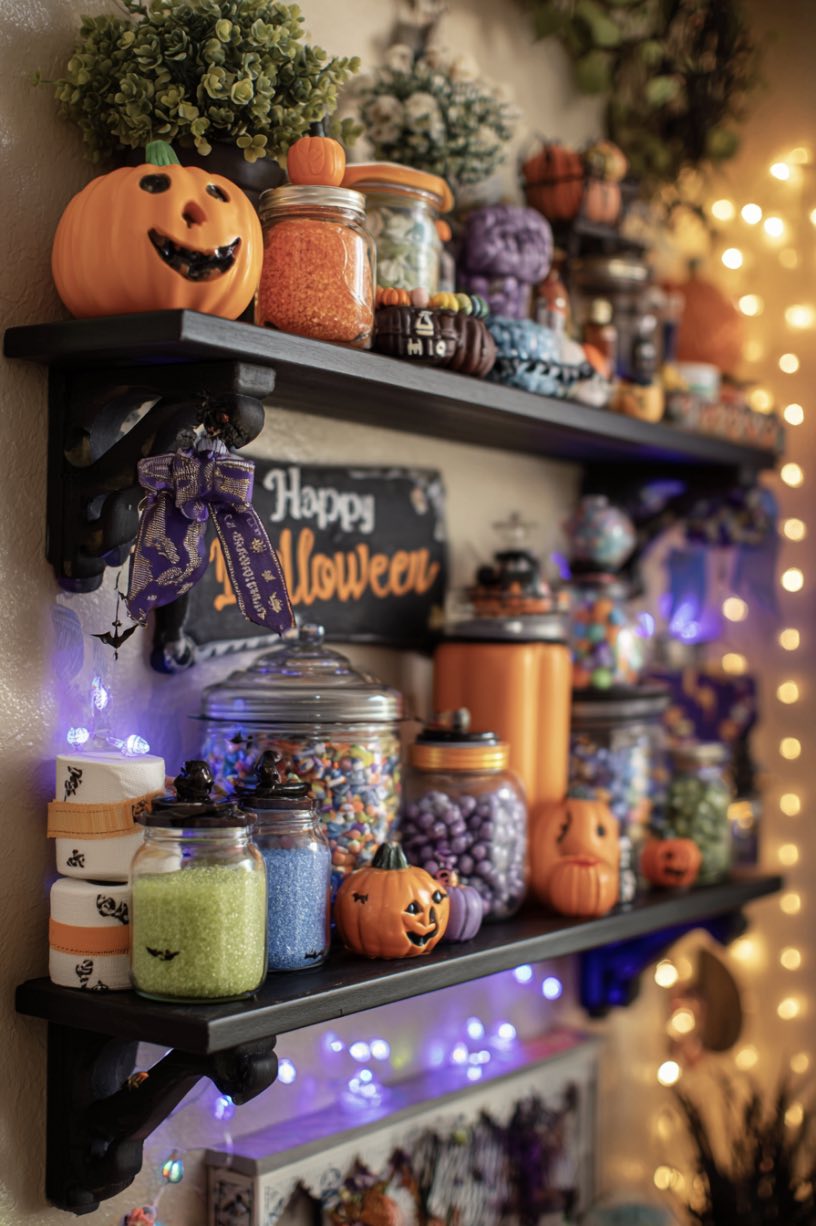 16. Colorful Shelf of Spooky Joy