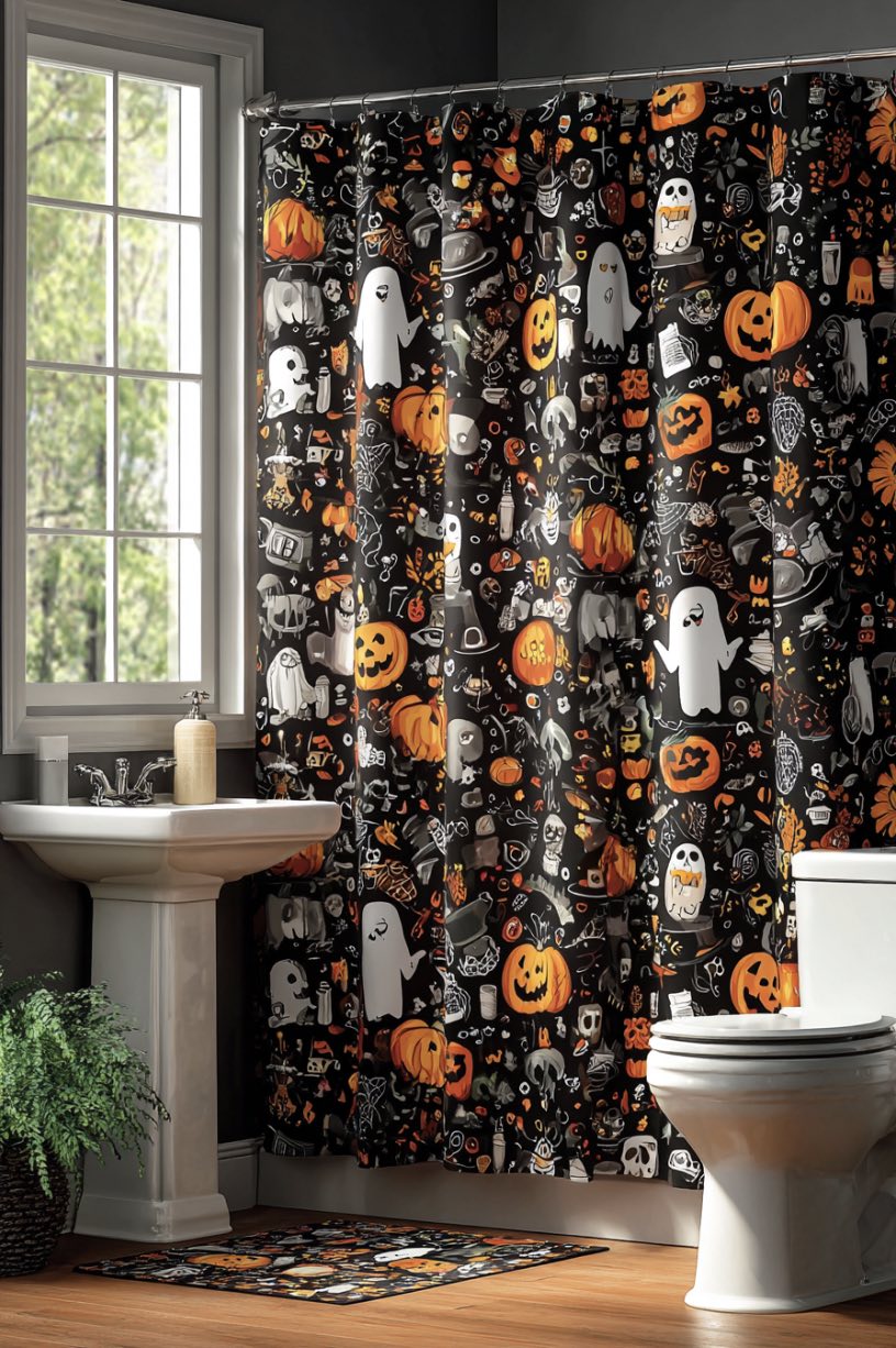 2. Bold Black & Orange Curtain Magic