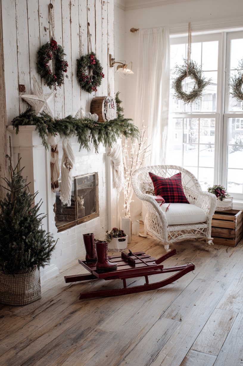 Vintage Sled Christmas Mantel