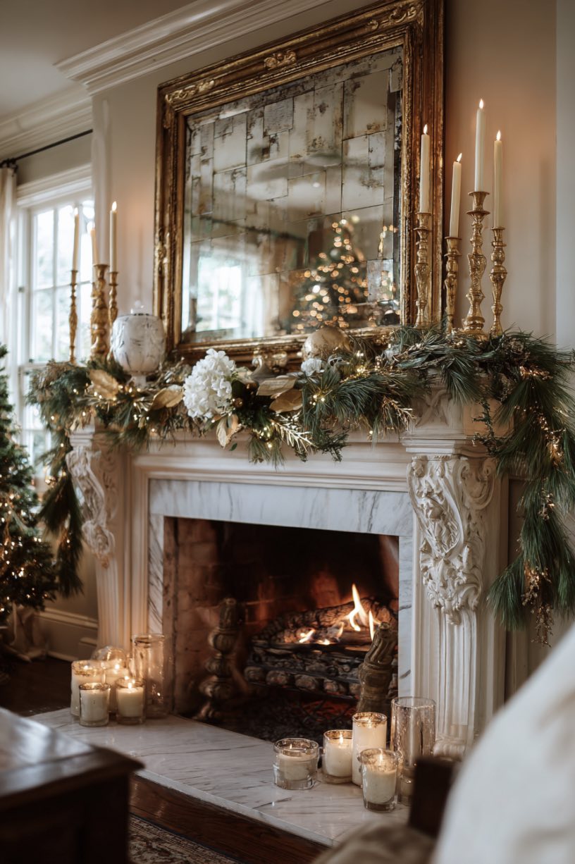 Romantic Fireplace Mirror Setup