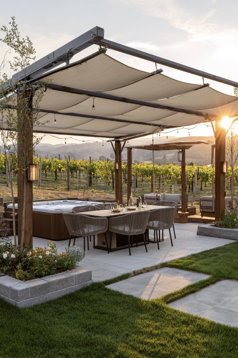Solar-Shaded Comfort in Modern Backyard