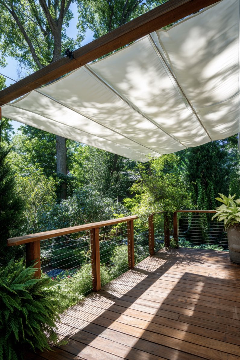Breezy White Awning Meets Lush Greenery