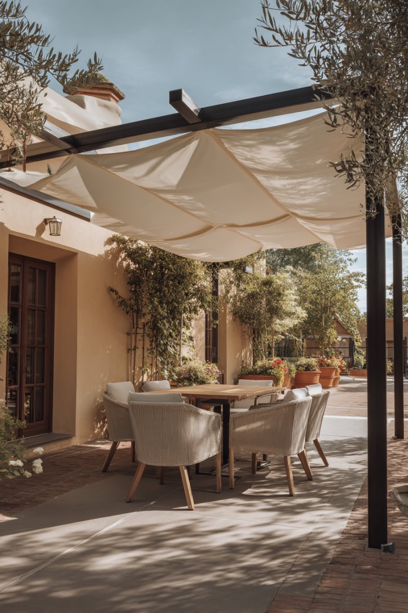 Graceful W-Shaped Awning in Elegant Garden