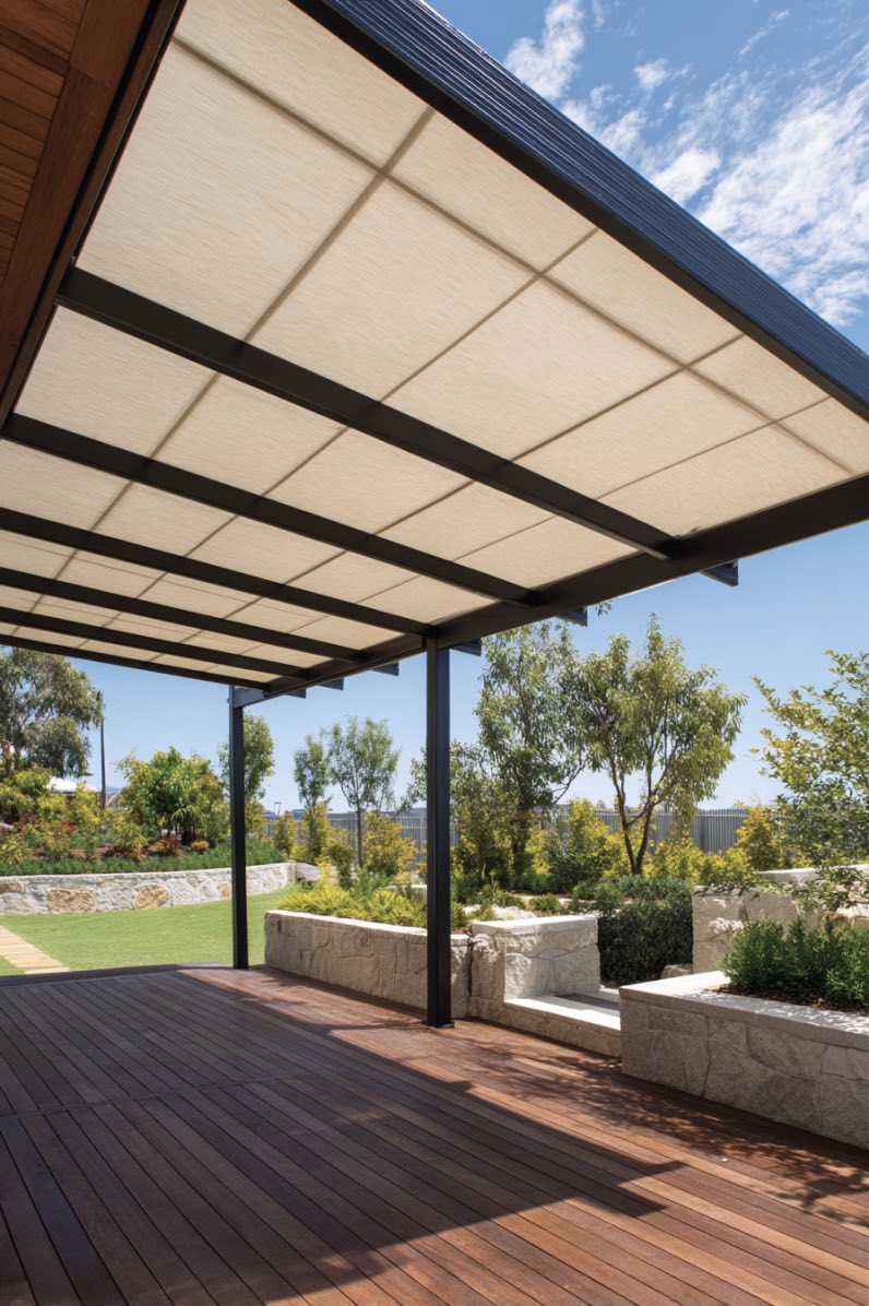 Sleek Shade Structure Over Manicured Backyard