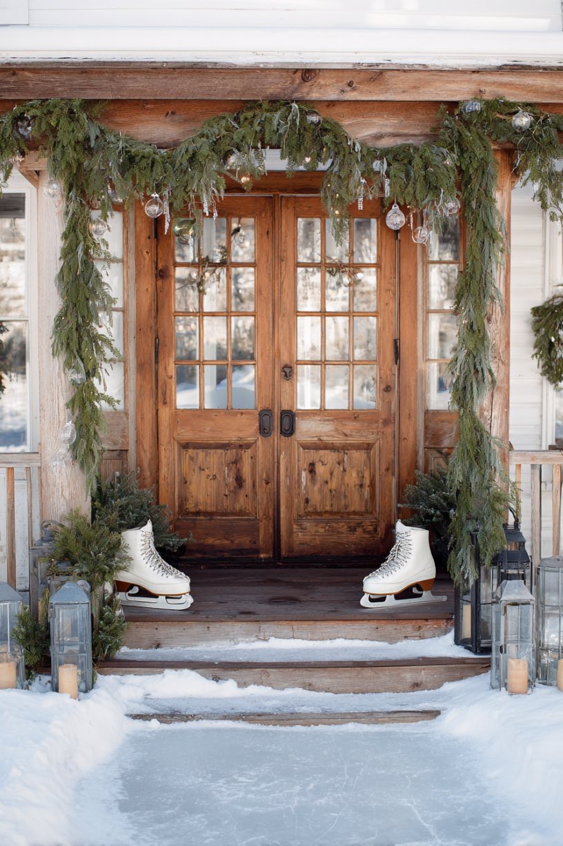 Vintage Ice Skating Christmas Door