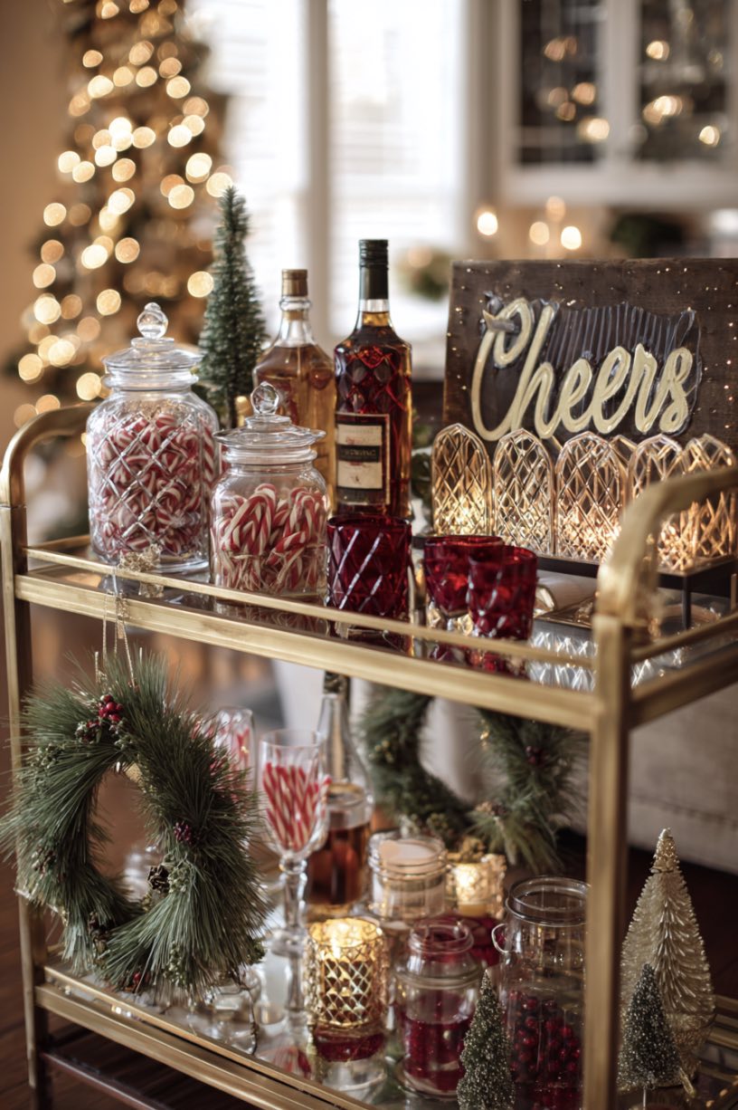 Glamorous Christmas Bar Cart Display