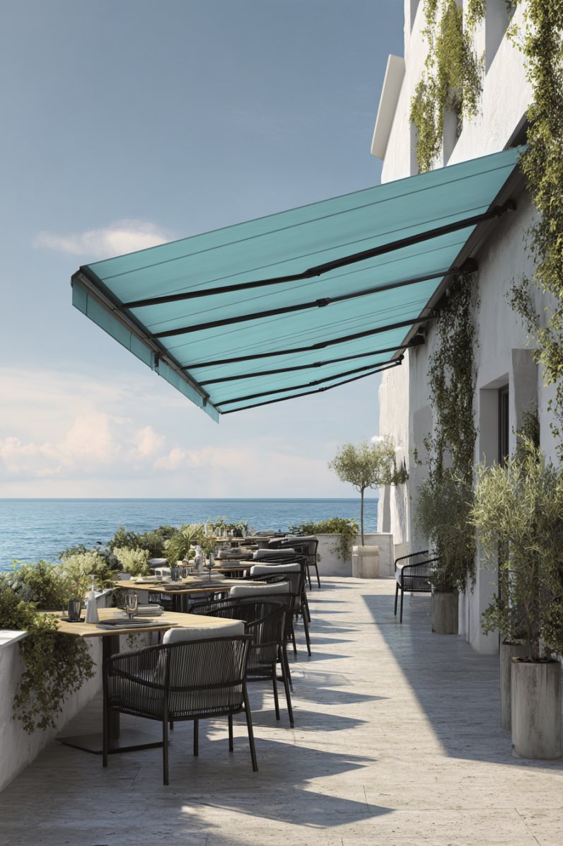Teal Awning Adds Coastal Luxury