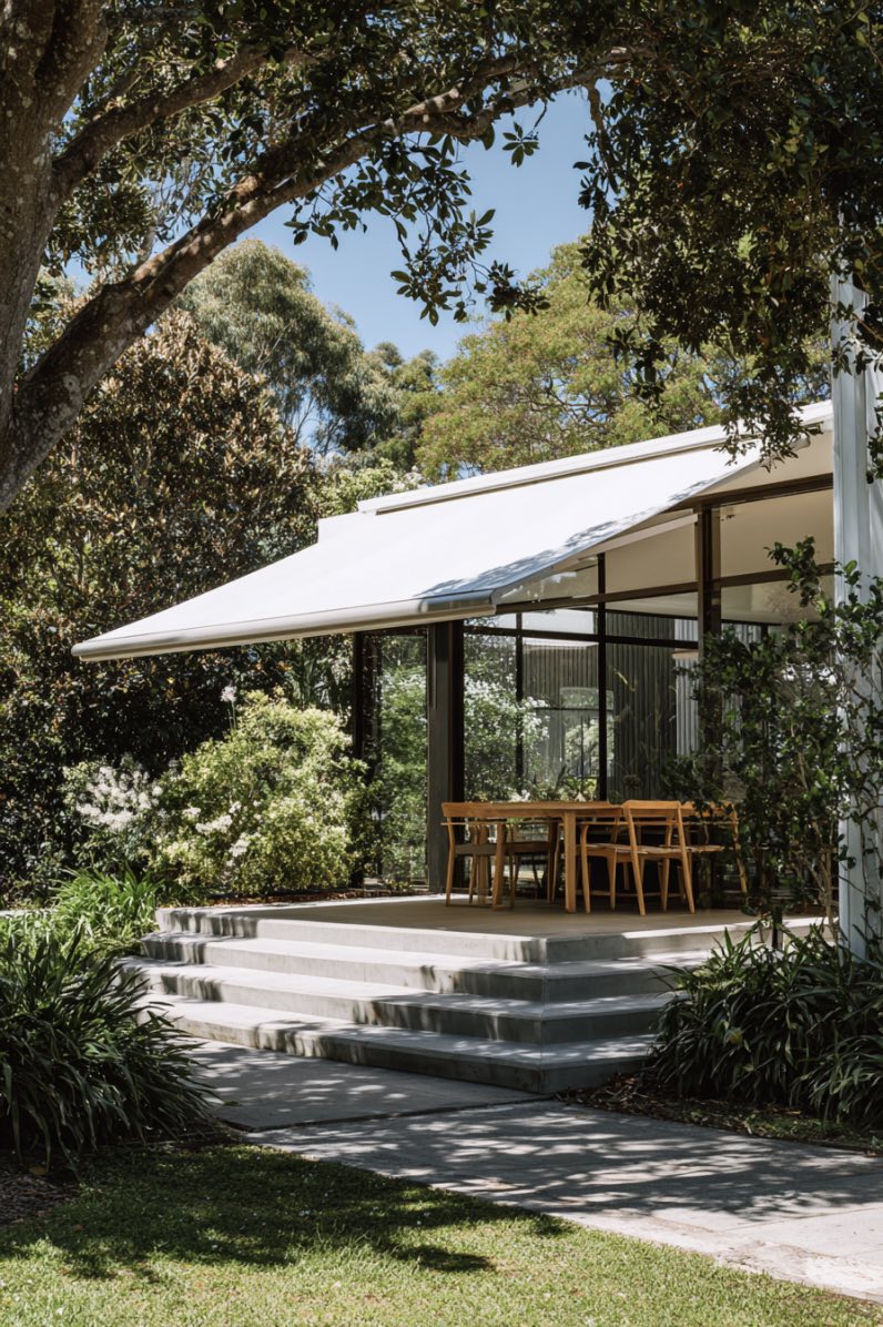 Bright Dining with a View Under White Shade