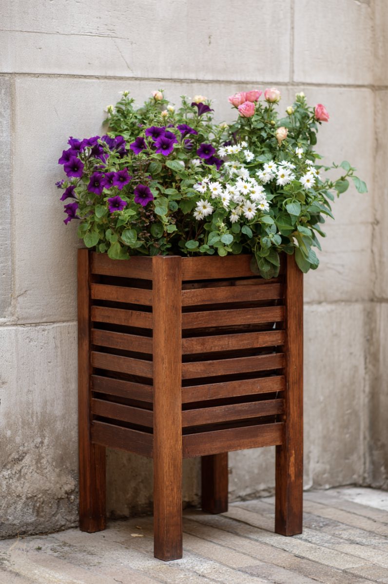 Slatted Wooden Flower Planter