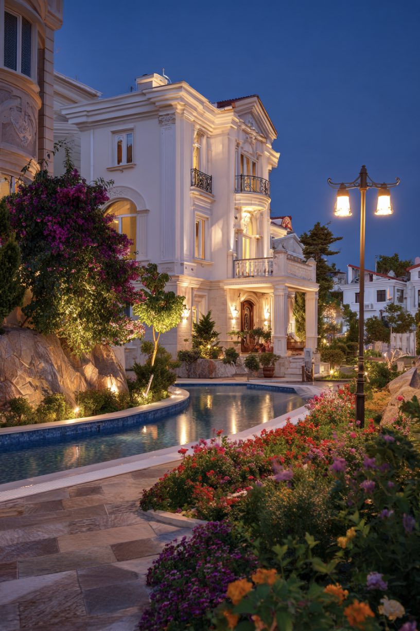 Evening Elegance in a European Garden