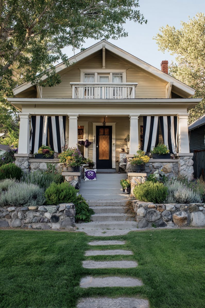 Porch with Striped Curtains and Artsy Craftsman Charm