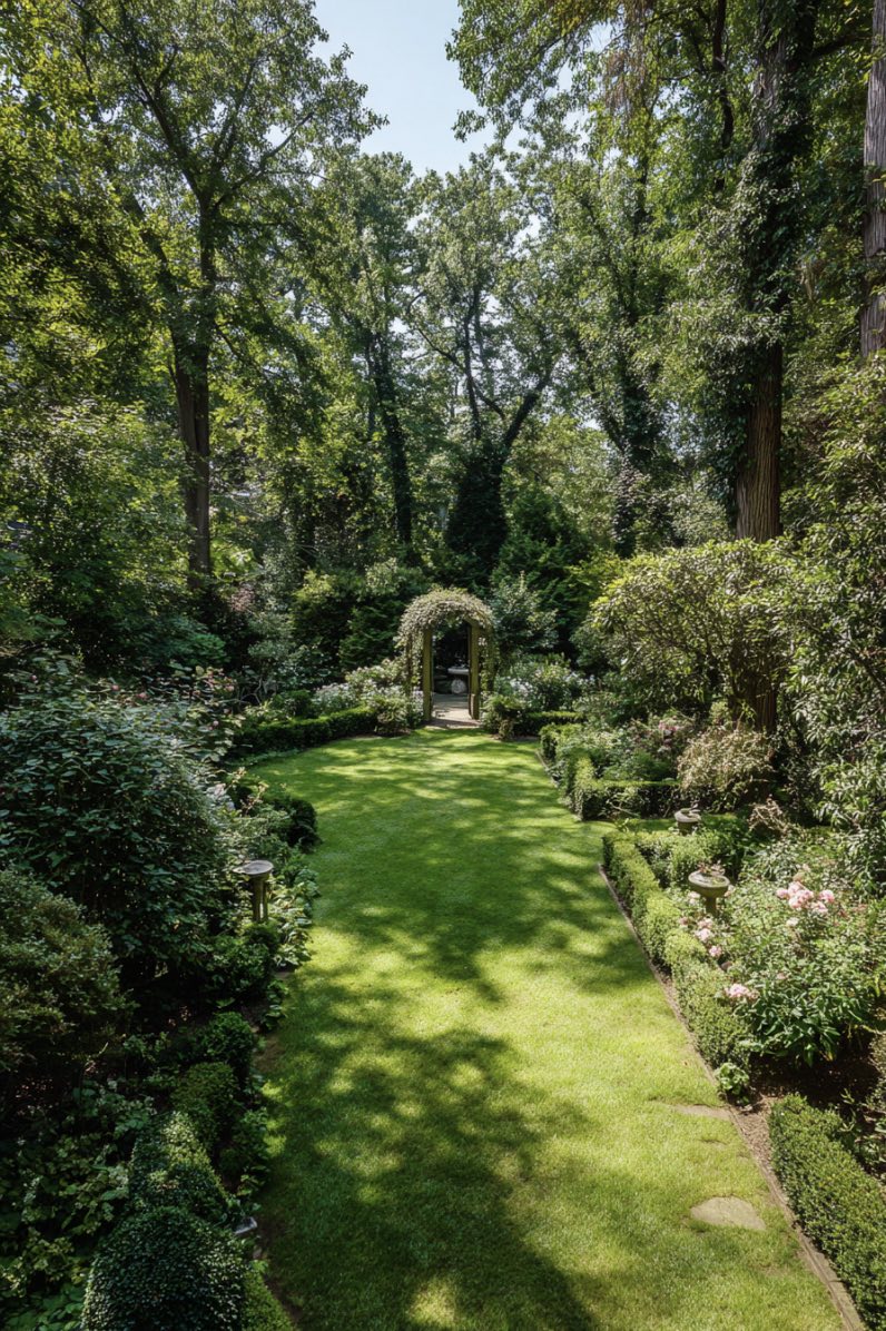 Classic Boxwood Borders in English Garden Calm