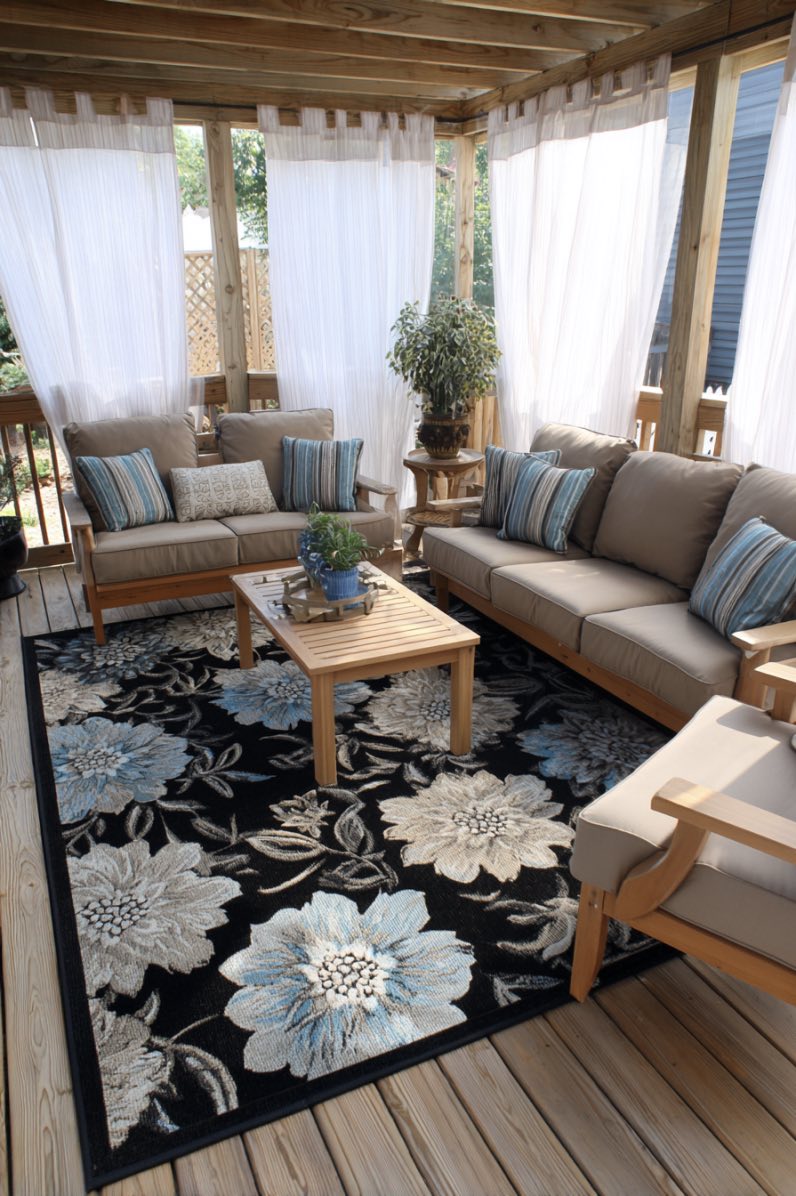 Porch with Curtain Ideas and Cozy Rug Vibes