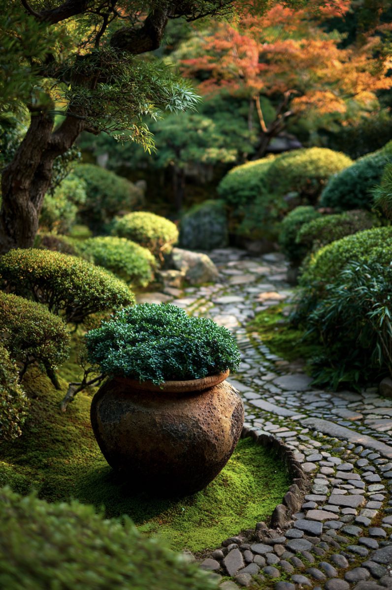 Zen Serenity with Boxwood and Autumn Glow