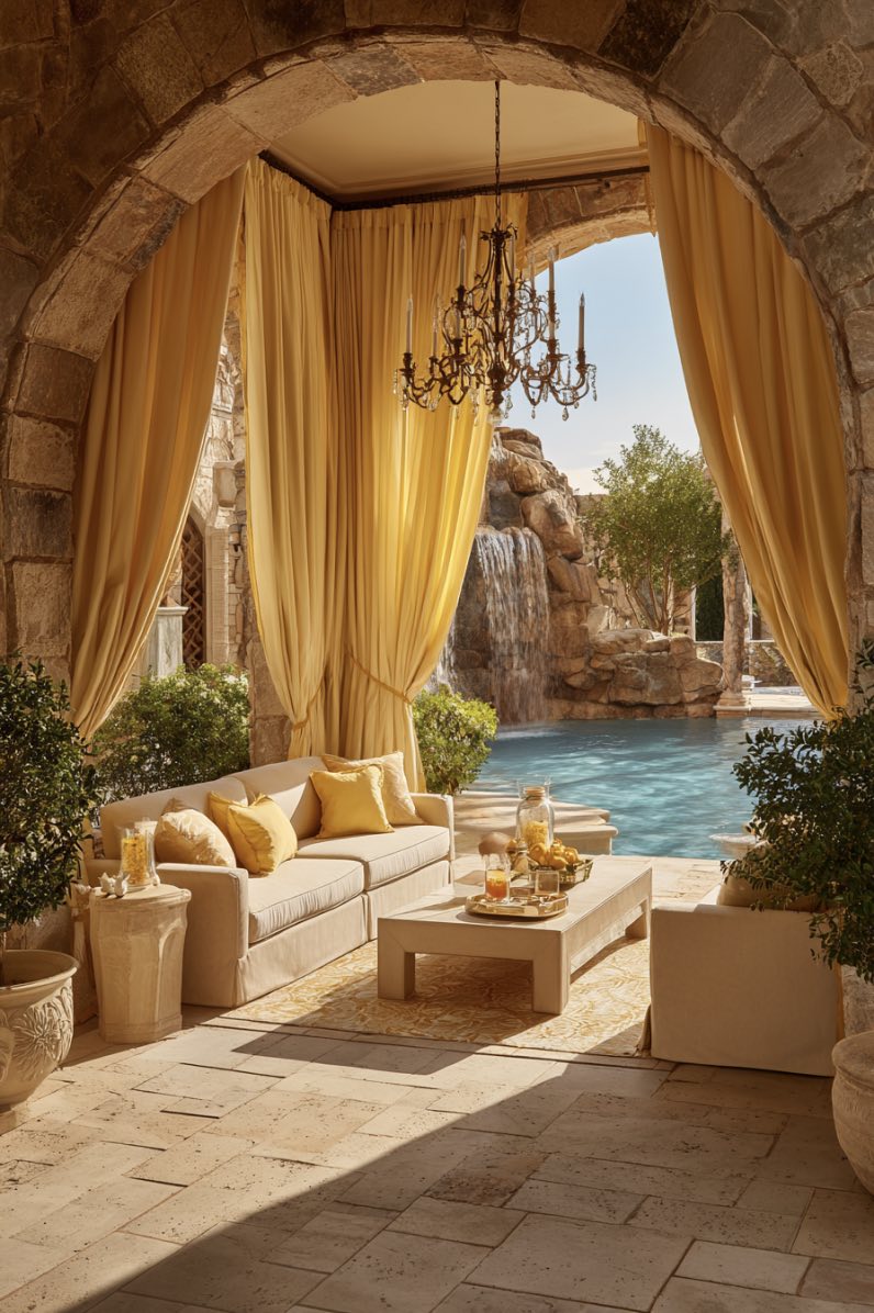 Porch with Curtain Ideas for Mediterranean Luxury