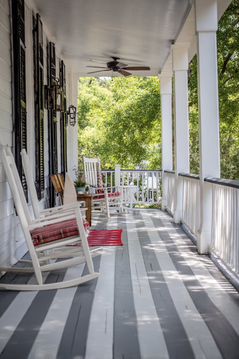 Striped Porch Serenity with Rocking Charm