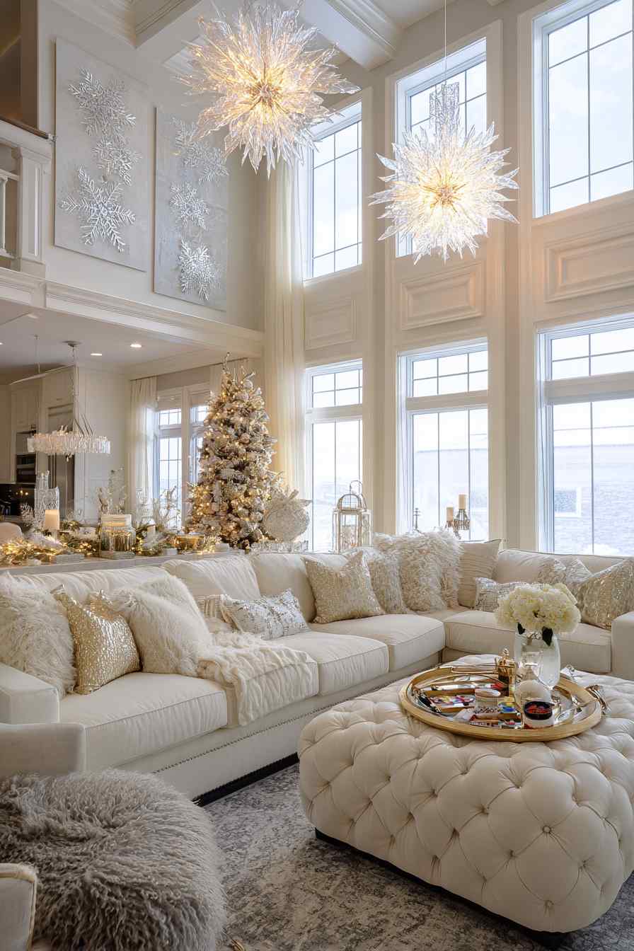 Elegant Holiday Glow in a White Living Room