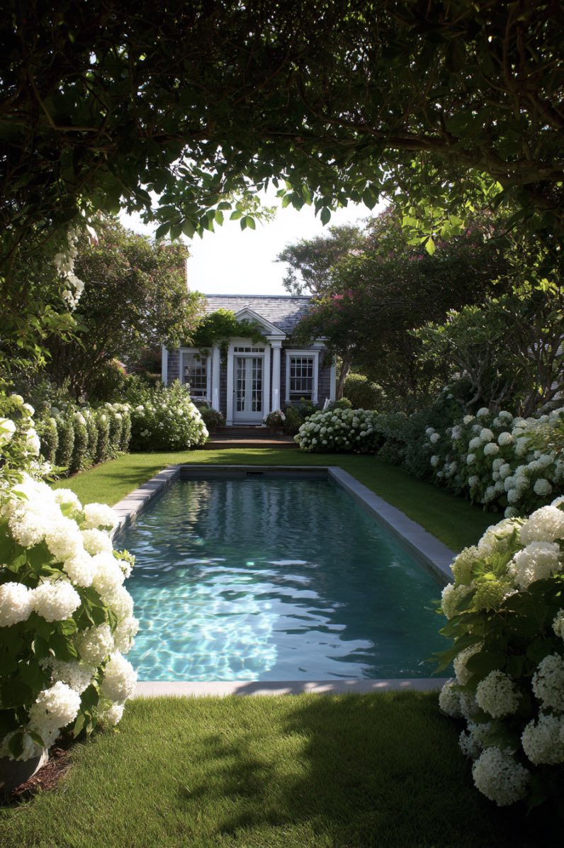 Clean Boxwood Lines Framing Nantucket Pool