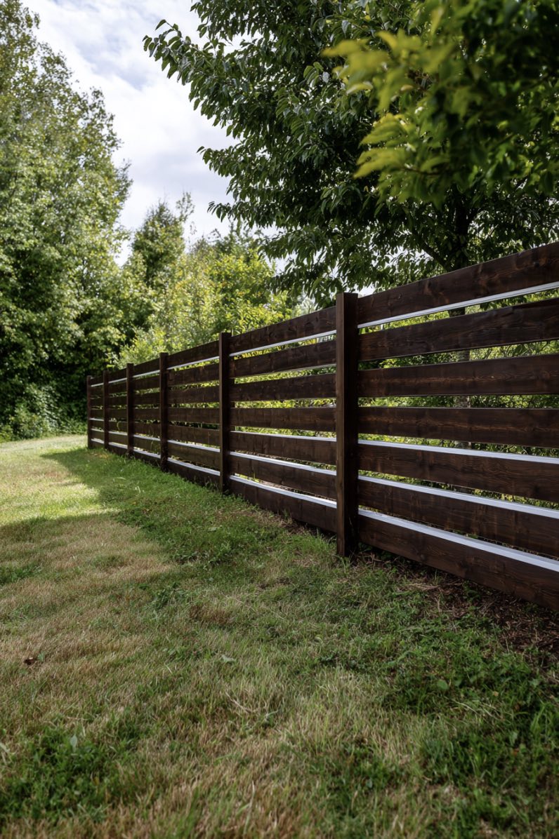 Dark Brown Wooden Fence with Horizontal Slats
