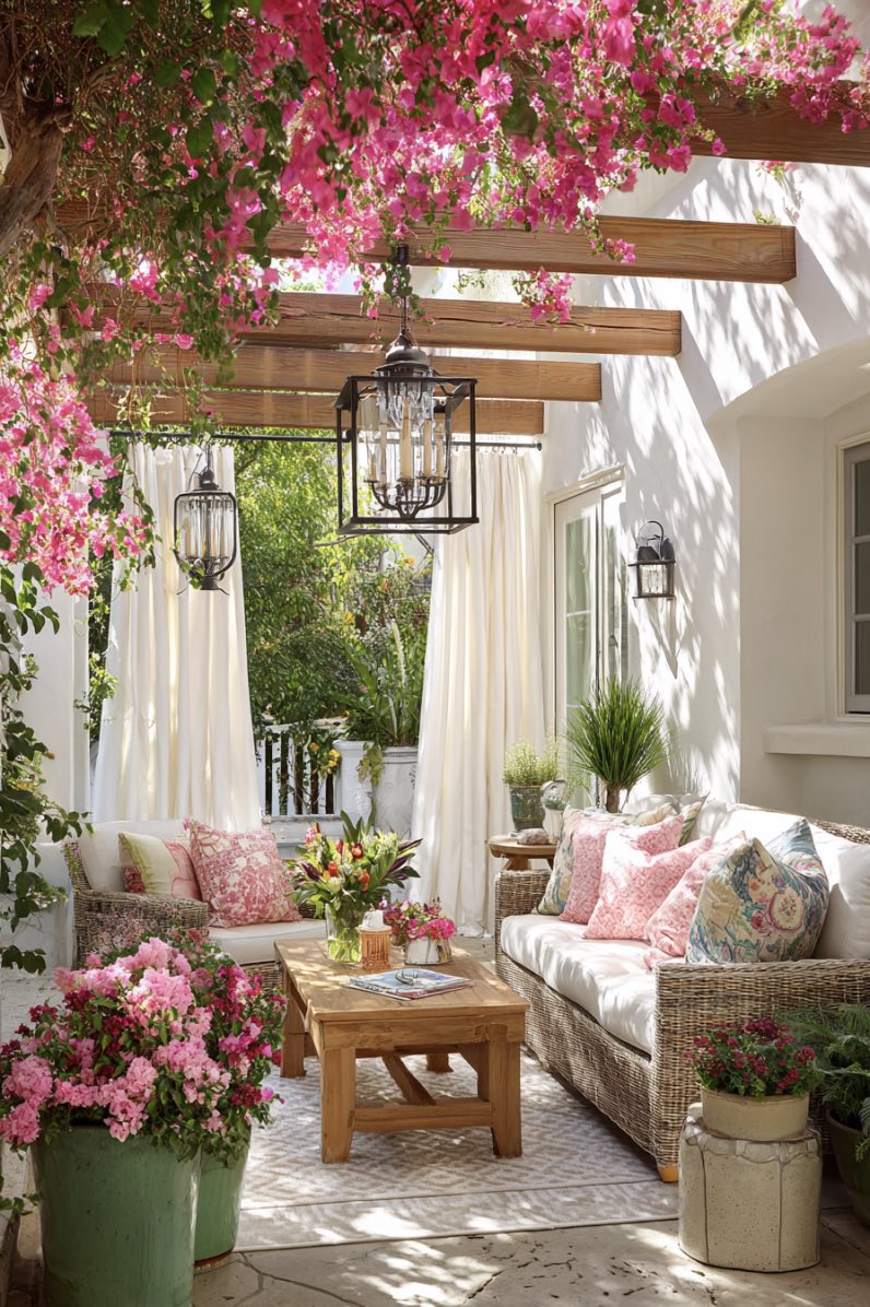 Porch with Curtain Ideas for Cozy Colorful Comfort