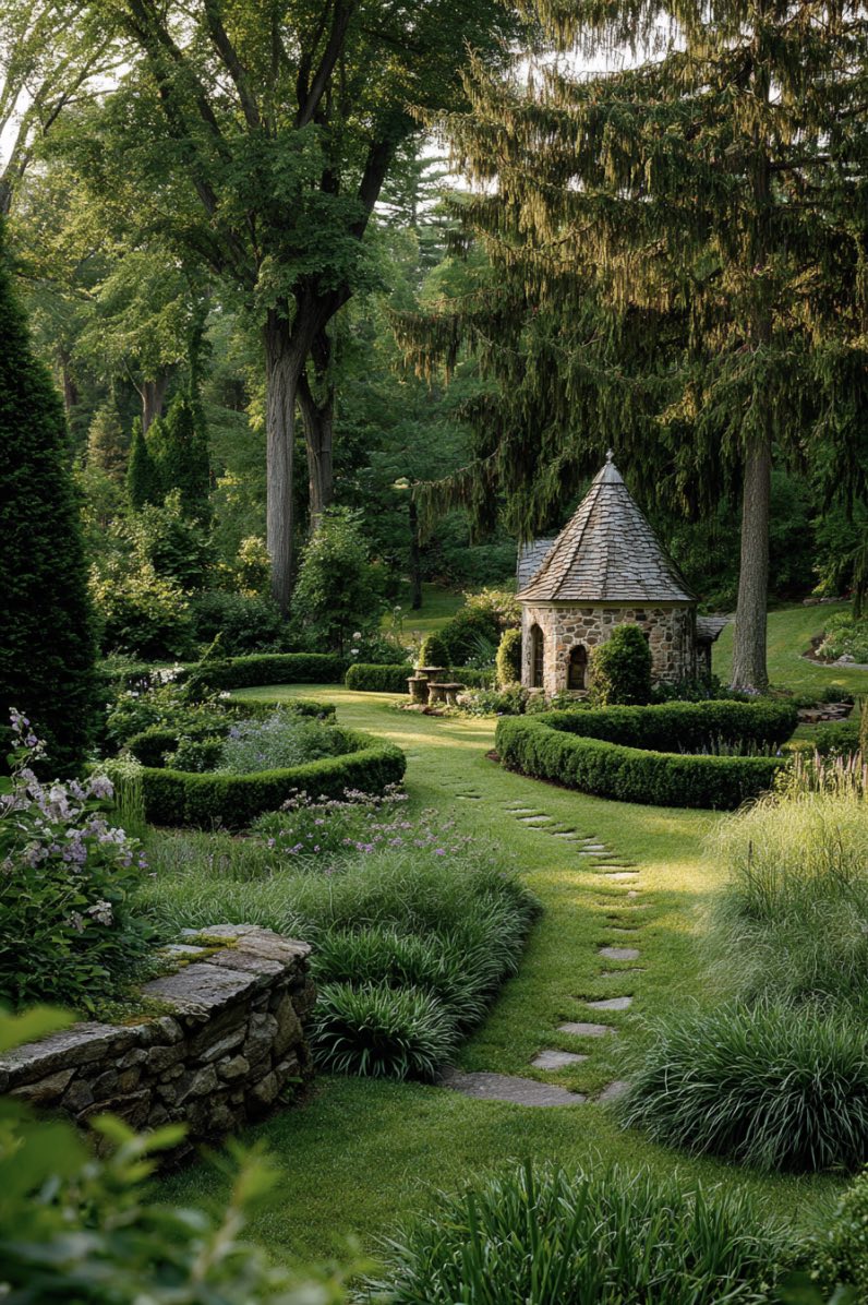 Classic Garden Elegance with Boxwood Accents