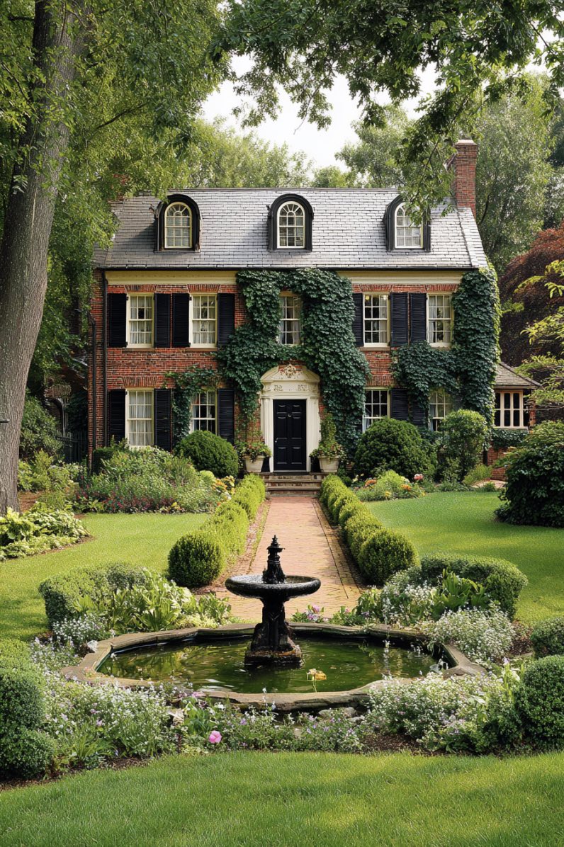 Symmetrical Boxwood Grace in English Garden