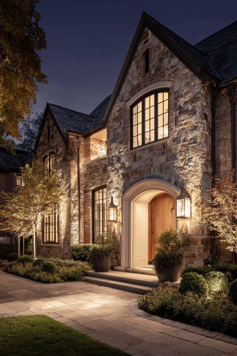 Welcoming Glow on Stone and Brick