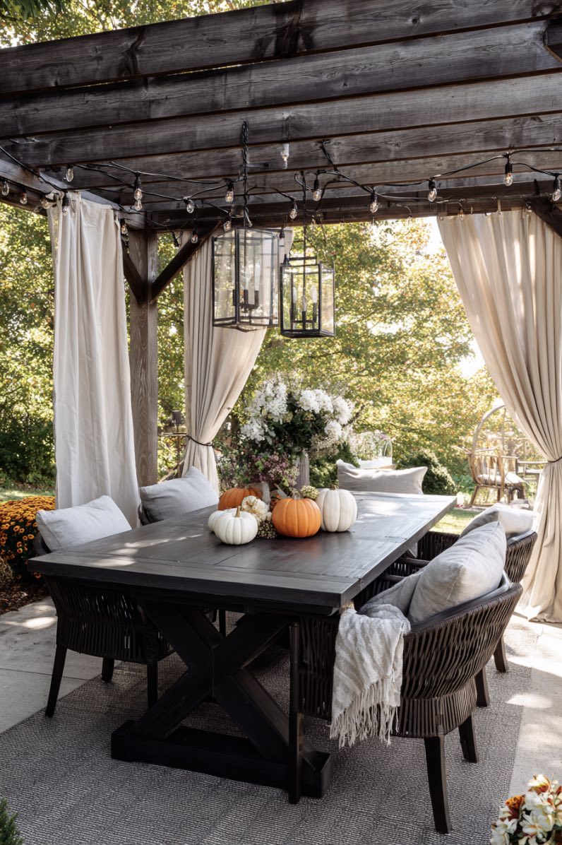 Elegant Halloween Porch with Curtain Ideas