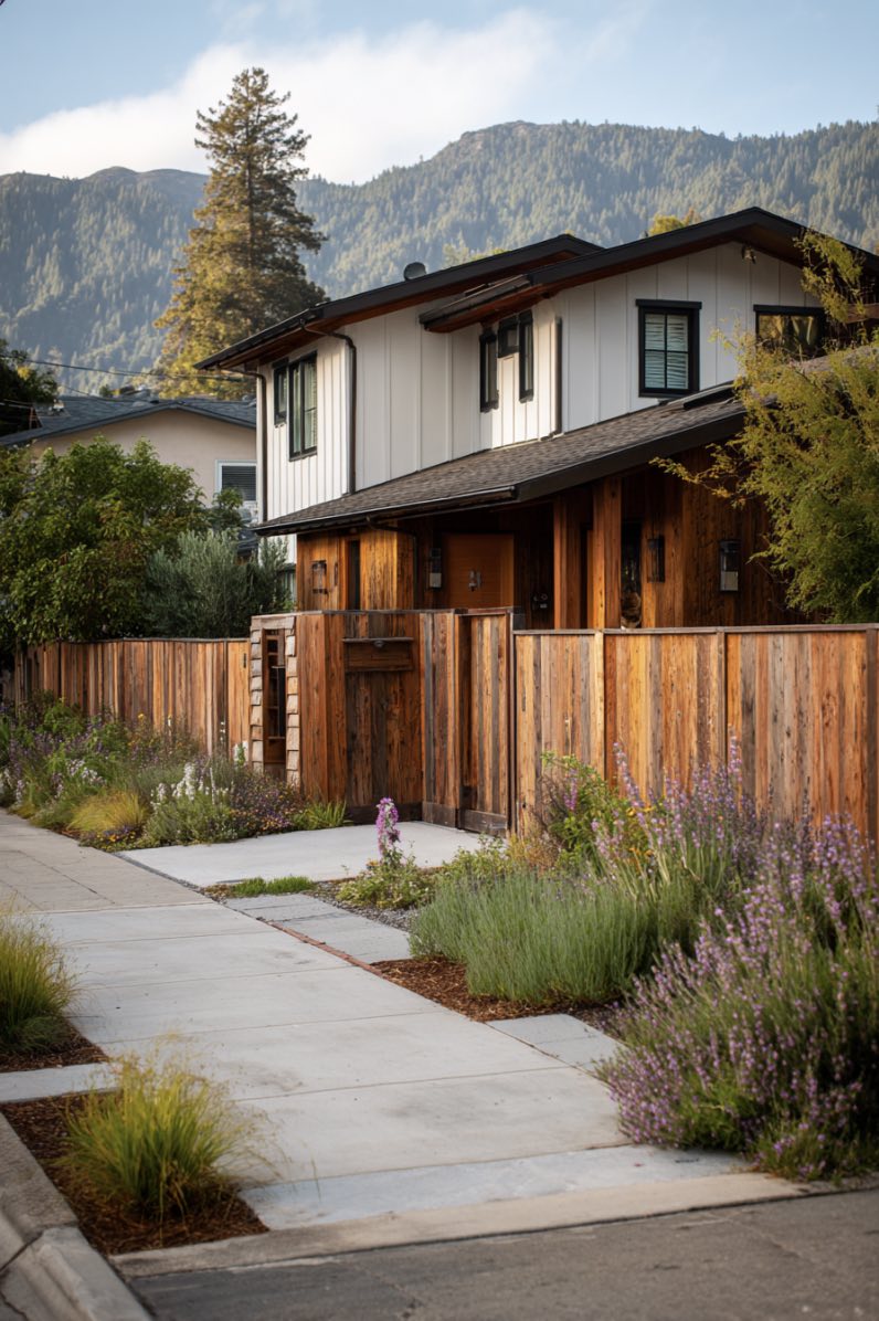 Wooden Fence with Native Plants in Urban Garden
