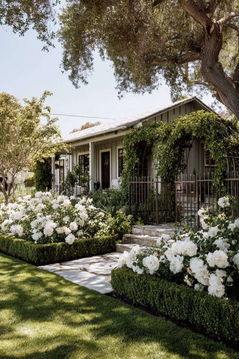 Farmhouse Garden with Boxwood Balance