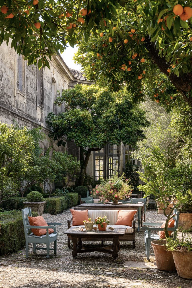 Boxwood Hedges in a French Courtyard Delight