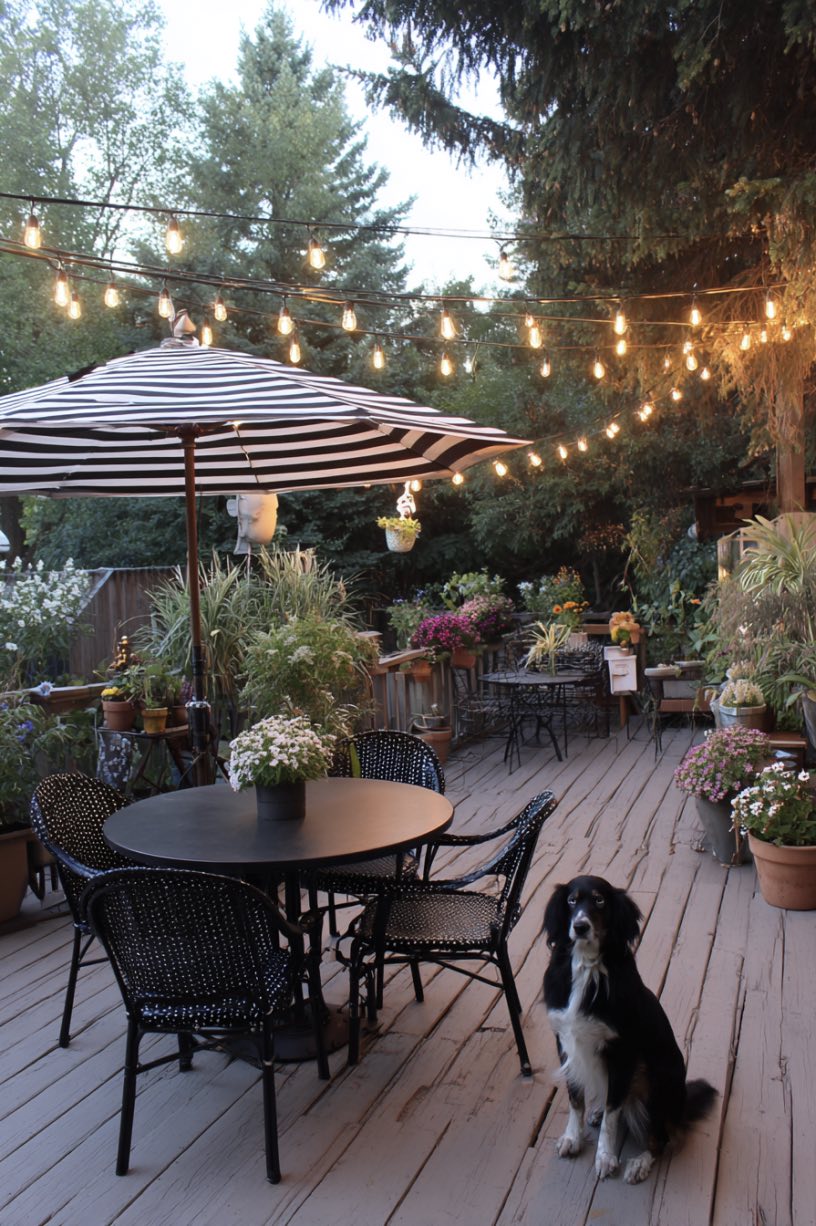 Patio Charm with a Furry Guest