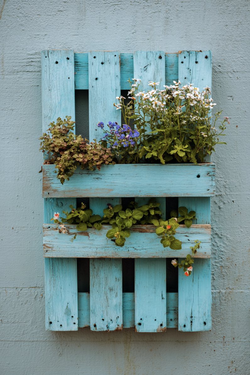 Blue Pallet Flower Wall
