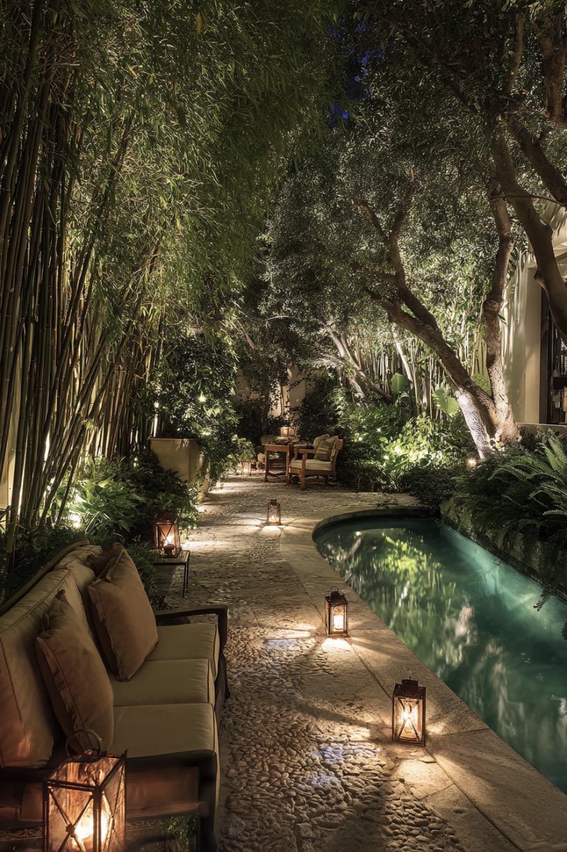 Lantern Glow in a Lush Retreat