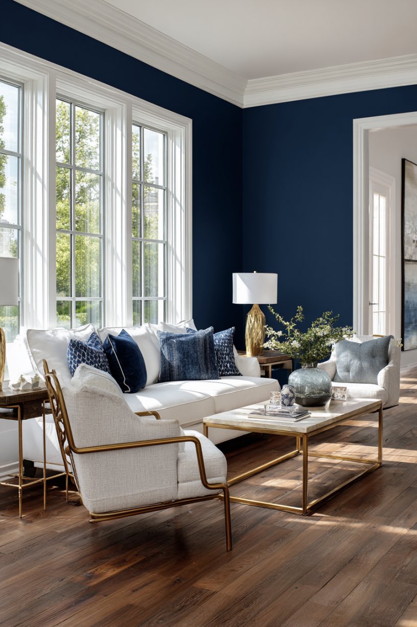 Navy Accent Wall with White Trim